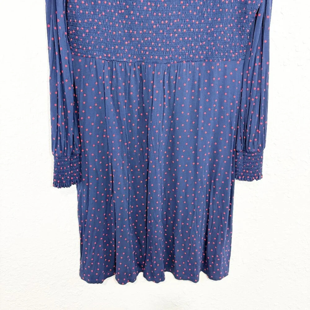 Boden Navy & Red Polka Dot Smocked Long Sleeve Jersey Knit Dress Women's US 14L - Picture 5 of 9